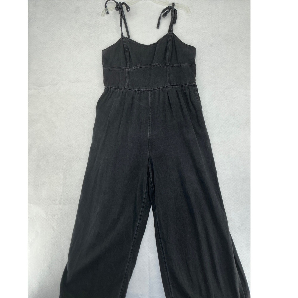 Old Navy Cami Jumpsuit Women XL Black Jack Denim Wide Leg Tie Strap S/658033-00 - Picture 2 of 9